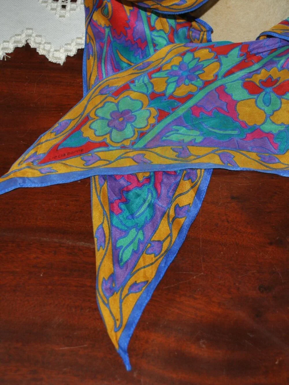 Vintage Liz Claiborne Long Skinny Floral Silk Scarf